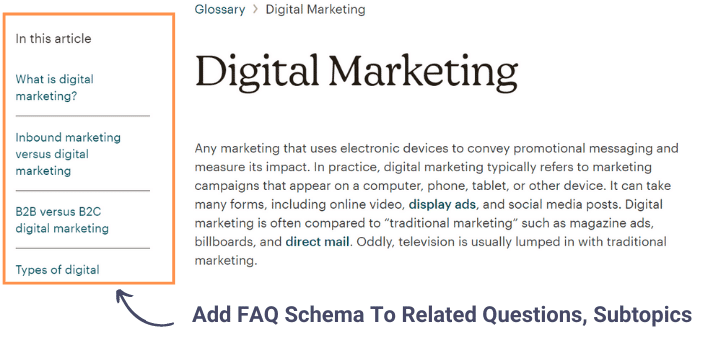 marketing glossary page of Mailchimp